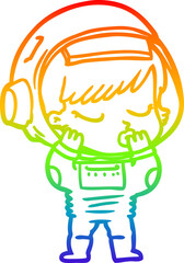 rainbow gradient line drawing of a cartoon pretty astronaut girl