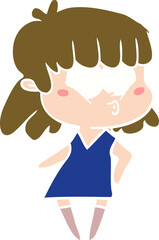 flat color style cartoon whistling girl