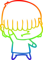 rainbow gradient line drawing of a cartoon boy with untidy hair