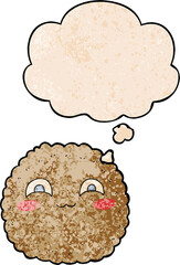 cartoon biscuit with thought bubble in grunge texture style