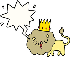 cartoon lion with crown with speech bubble