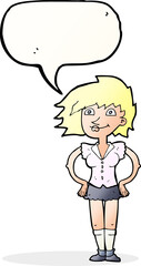 cartoon woman with hands on hips with speech bubble