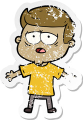 distressed sticker of a cartoon tired man