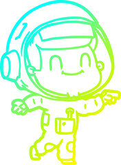 cold gradient line drawing of a happy cartoon astronaut man