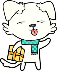 cartoon dog with xmas gift