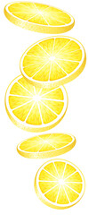 Fresh Juicy Lemon Slices Falling Down On Transparent Background. Photo Realistic 3d Illustration. Perspective View