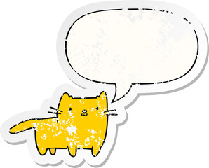 cartoon cat with speech bubble distressed distressed old sticker