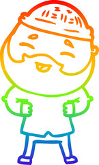 rainbow gradient line drawing of a cartoon happy bearded man