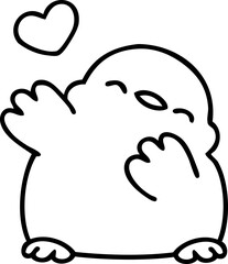 line doodle of a cute baby bird with love heart