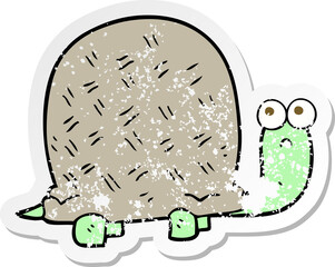 retro distressed sticker of a cartoon sad turtle