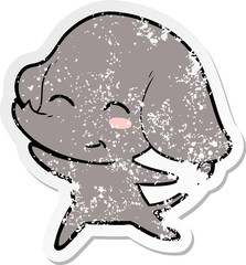 distressed sticker of a cute cartoon elephant
