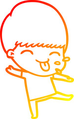 warm gradient line drawing of a cartoon boy sticking out tongue
