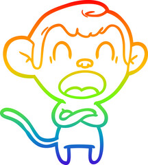 rainbow gradient line drawing of a shouting cartoon monkey
