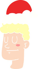 flat color style cartoon man wearing christmas hat