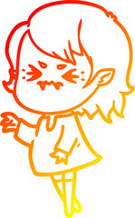 warm gradient line drawing of a annoyed cartoon vampire girl