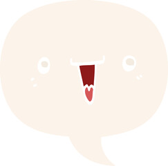 cute cartoon face with speech bubble in retro style