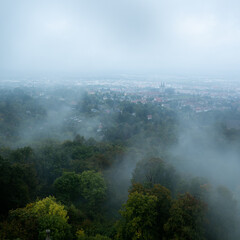 fog over the city in autumn in germany