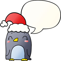 cute christmas penguin with speech bubble in smooth gradient style