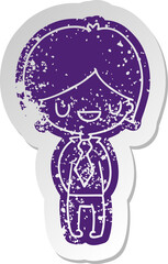 distressed old cartoon sticker of a kawaii cute boy