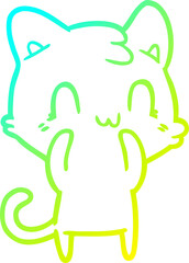 cold gradient line drawing of a cartoon happy cat