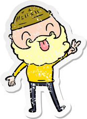distressed sticker of a man with beard giving peace sign
