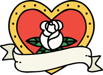 tattoo in traditional style of a heart rose and banner 