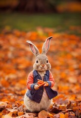 A cute bunny in an autumn setting