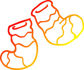 warm gradient line drawing of a cartoon striped socks