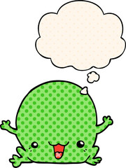 cartoon frog with thought bubble in comic book style