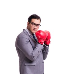 Businessman boxing isolated on the white background