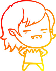 warm gradient line drawing of a cartoon undead vampire girl