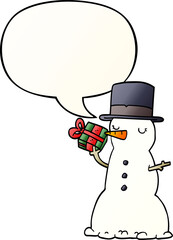 cartoon snowman with speech bubble in smooth gradient style