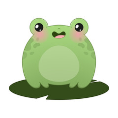 A cute frog sits on a water lily. Pink cheeks. Vector illustration.