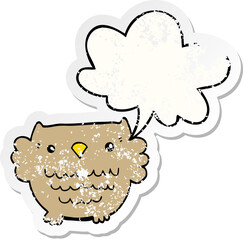 cartoon owl with speech bubble distressed distressed old sticker