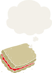 cartoon biscuit with thought bubble in retro style