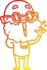 warm gradient line drawing of a cartoon joyful man with beard