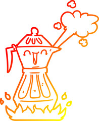 warm gradient line drawing of a cartoon coffee pot