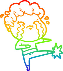 rainbow gradient line drawing of a cartoon man crying