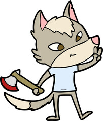 friendly cartoon wolf giving peace sign
