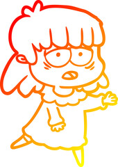 warm gradient line drawing of a cartoon tired woman