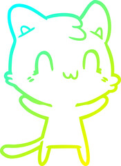 cold gradient line drawing of a cartoon happy cat