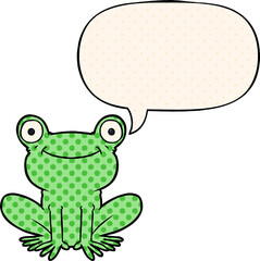 cartoon frog with speech bubble in comic book style
