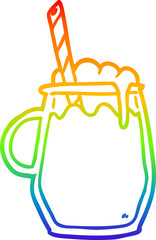 rainbow gradient line drawing of a glass of root beer with straw