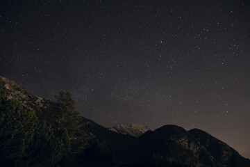 Night sky with Lyra constellation above the Tyrolian Karwendel Alps (Bettelwurf) near Innsbruck, Tyrol, Austria