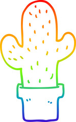 rainbow gradient line drawing of a cartoon cactus