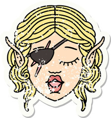grunge sticker of a elf rogue character face
