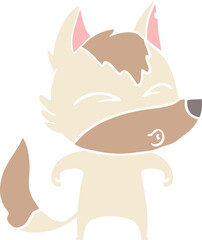flat color style cartoon wolf whistling