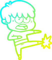 cold gradient line drawing of a worried cartoon boy