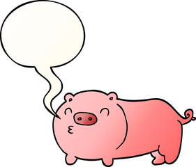 cartoon pig with speech bubble in smooth gradient style
