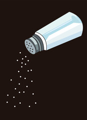 Salt. Cartoon pouring salt. Spoonful glass saltshaker, sodium foods condiments bottle salty shaker pour white salted crystal season cellar salting, neat vector illustration, Salero